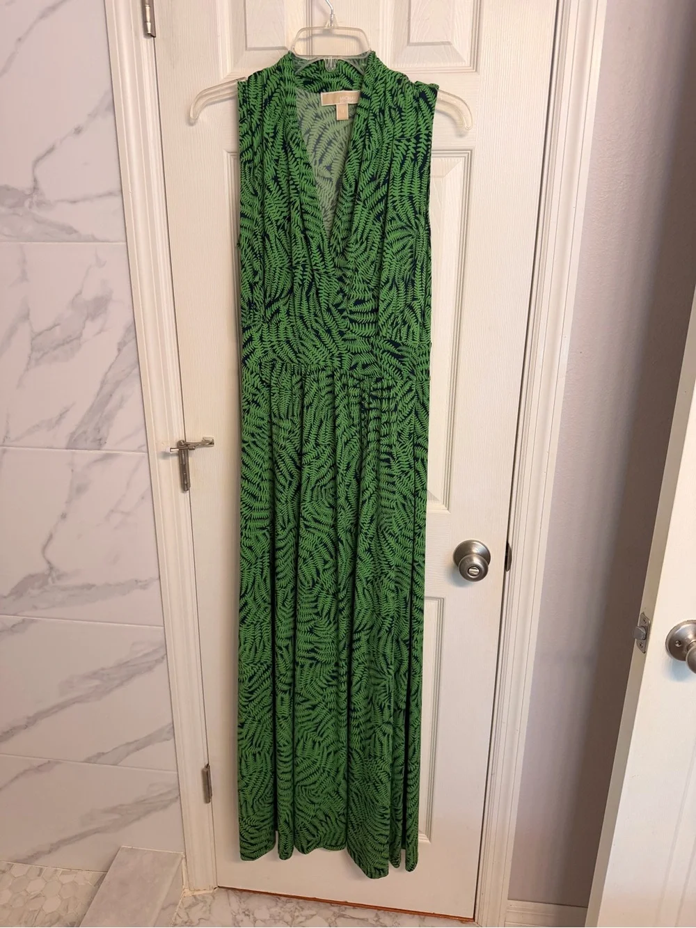 Michael Kors Green and Navy Leaf-Print Dress